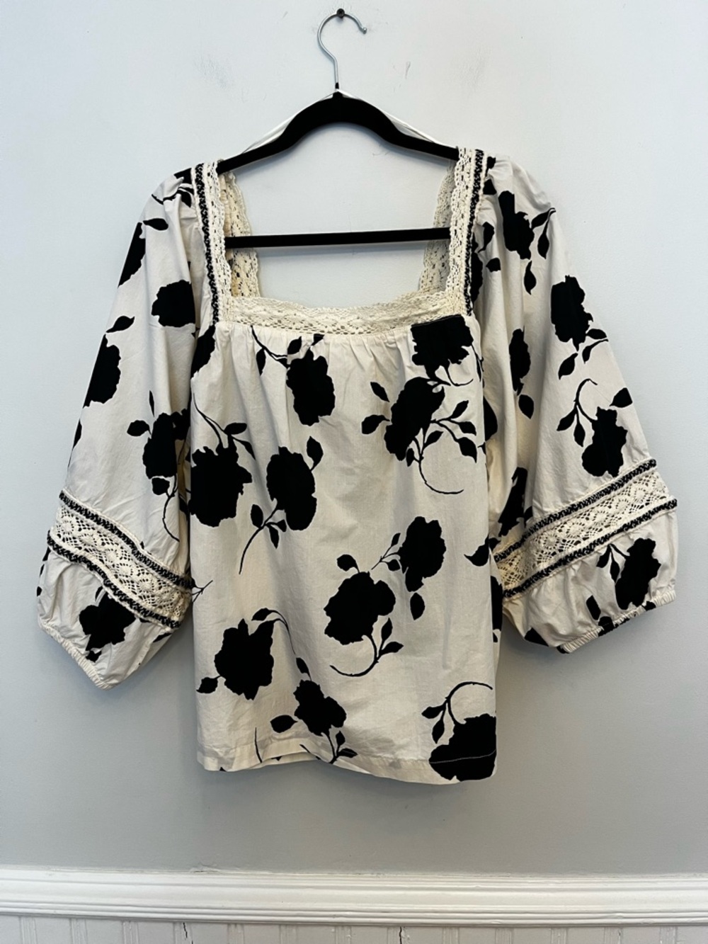Maurices Floral Crochet Trim Peasant Top, Size 2X